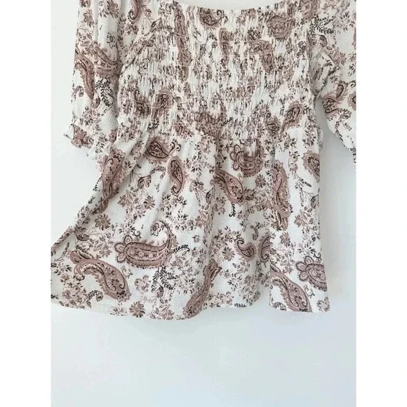 Nordtrom Meloday Paisley Print Puff Sleeve Top with Smocking - Picture 8 of 10